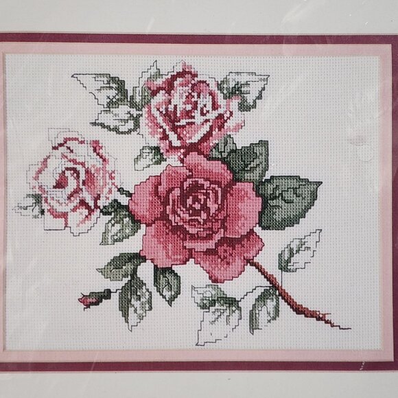 Bucilla Counted Cross-stitch Kit Pink Roses #40301 VTG 9x12 - Picture 1 of 3